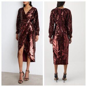 Ted Baker Emaleee Sequin Wrap Plunge Neck Midi Dress Wine